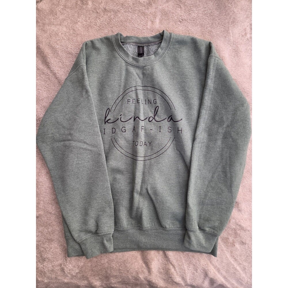 Gilden Womens M Pullover Graphic Sweatshirt IDGAF Heavy Blend Ribbed Crew Neck